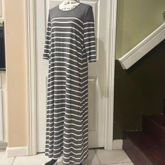 Exist Maxi Dress 3/4 Sleeve Stripe Ribbed Sz Medium Cotton Versatile Aesthetic - Picture 4 of 16